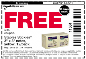Free Staples Sticky Notes Coupon