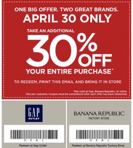 Gap Outlet And Banana Republic Factory Store Coupon 30 Off Southern Savers