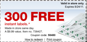 Staples Coupon for Free Labels