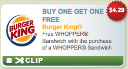Burger King B1G1 Coupon