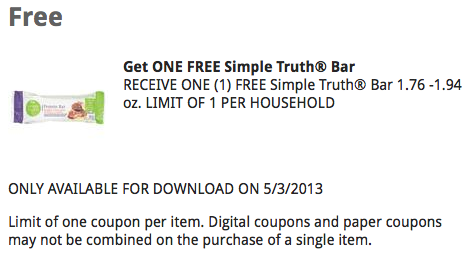 Kroger eCoupon Free Simple Truth Bar