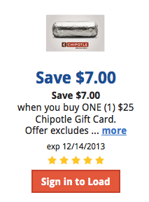 Kroger eCoupon - Get $7 off Chiptole Gift Cards