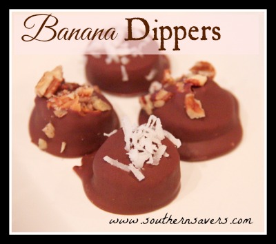 Easy recipe to make your own Banana Dippers.  Takes 5 minutes and simple for the kids to help with!