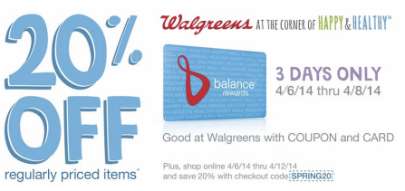 Walgreens Coupon: 20% off entire purchase