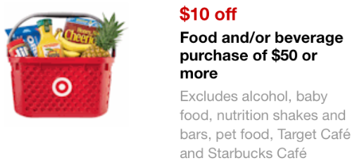 Target coupon: $10 off $50 in groceries
