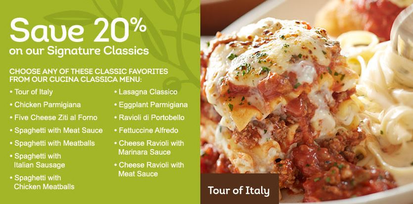 Olive Garden Coupon 20 Off Signature Classics More Dining
