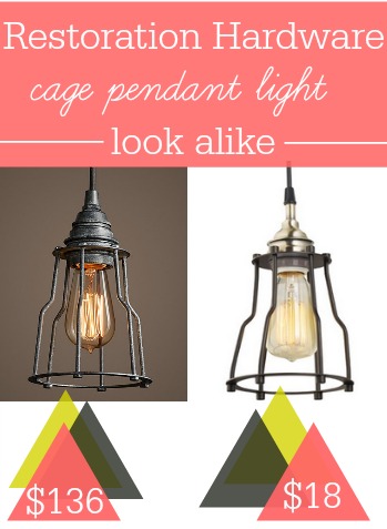 Here's a Restoration Hardware Industrial Cage Filament Pendant Light Look Alike for over $100 off.