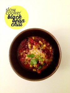 This black bean chili is made in a slow cooker (making it super easy to prepare) and it's packed with flavors and heartiness. 