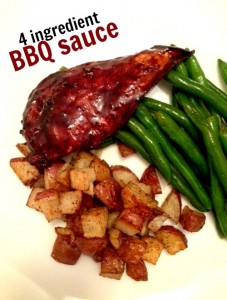 You can quickly make this 4-ingredient BBQ sauce and it's great on chicken, ribs, veggies, and more.