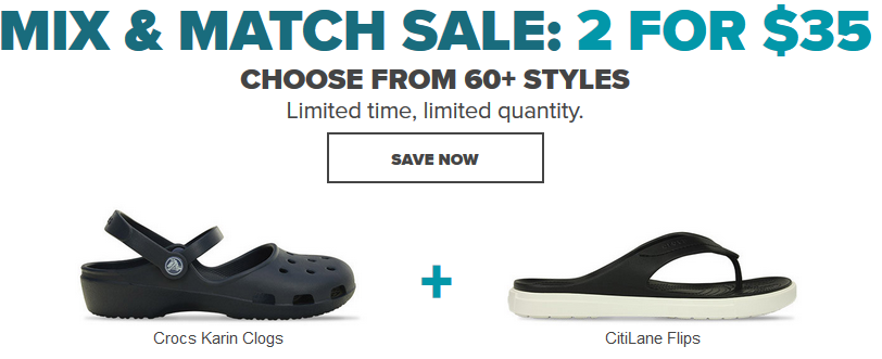 crocs 2 for 35 sale