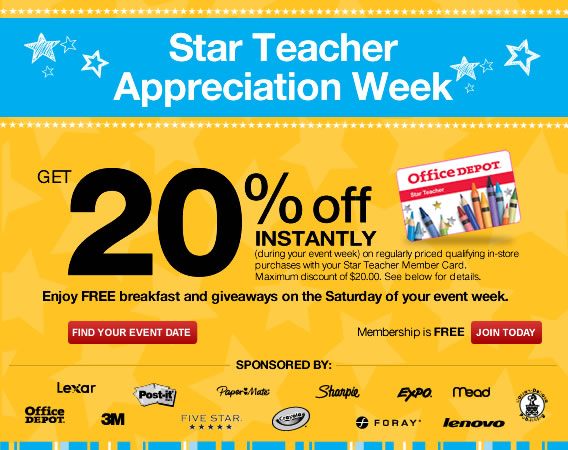 Office Depot: Teacher Appreciation Day, 8/11 + Extra 20% off :: Southern  Savers