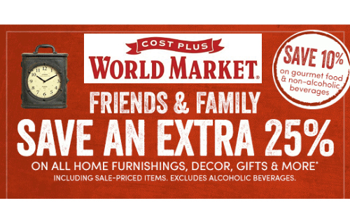 World Market Friends & Family Coupon | Extra 25% Off :: Southern Savers