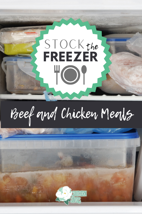 Knock out 7 different meals in the same cooking session with these freezer beef and chicken meals. Stock your freezer and save money!