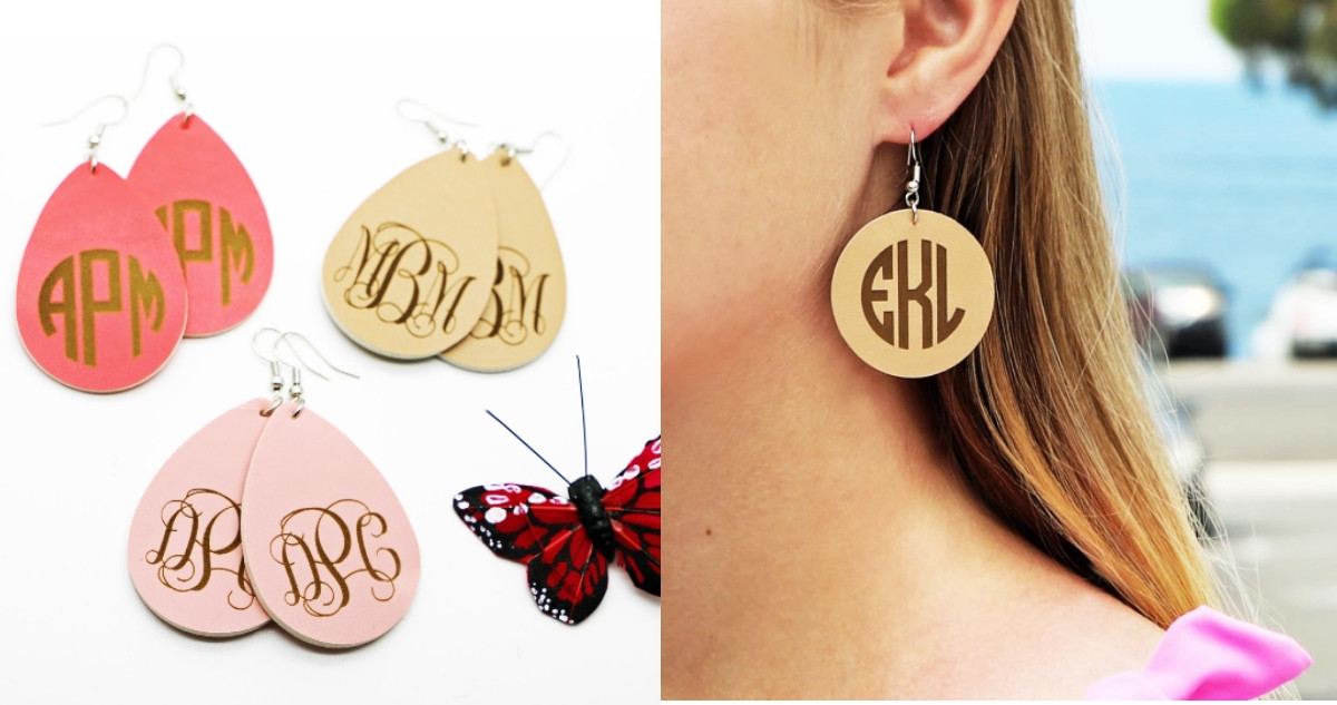 Jane: Monogram Leather Earrings for $7.99 :: Southern Savers
