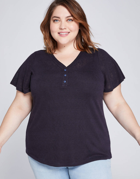 flutter sleeve henley top