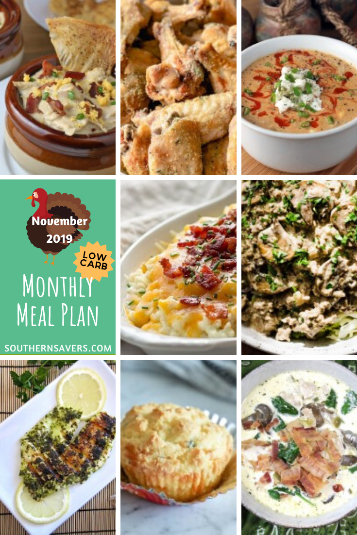 The holidays are coming, but get ready for the glut of holiday foods with this low carb monthly meal plan to take you all the way through November!