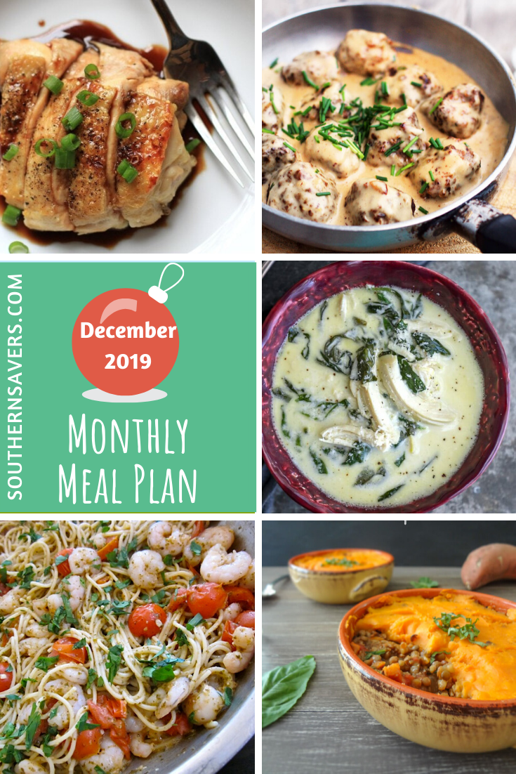 The last month of the year can be crazy, so having a monthly meal plan is a lifesaver. Here's a whole month of recipe ideas to get you through 2019!