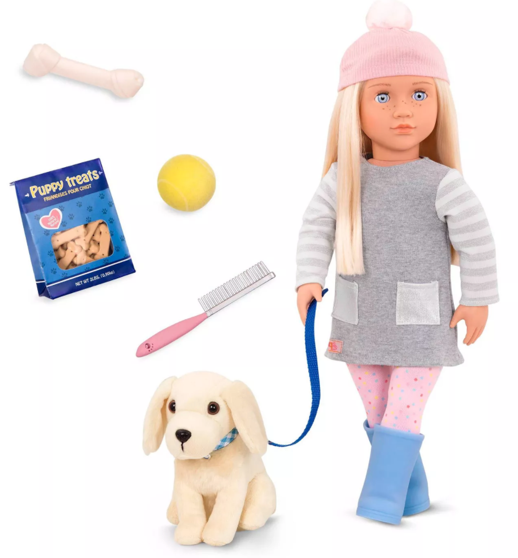 18" doll with dog