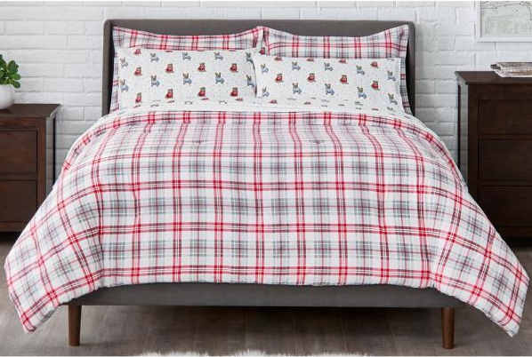 red and gray plaid comforter