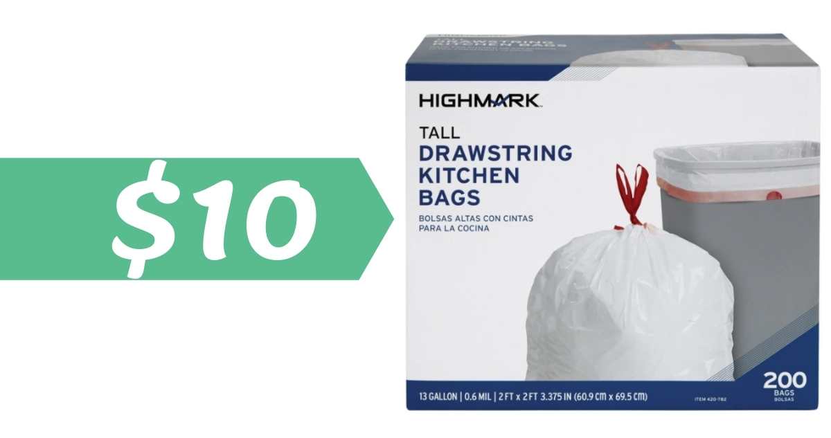 Highmark Tall 0.6 mil Drawstring Kitchen Trash Bags 13 Gallon