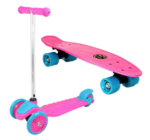 pink scooter and skateboard combo
