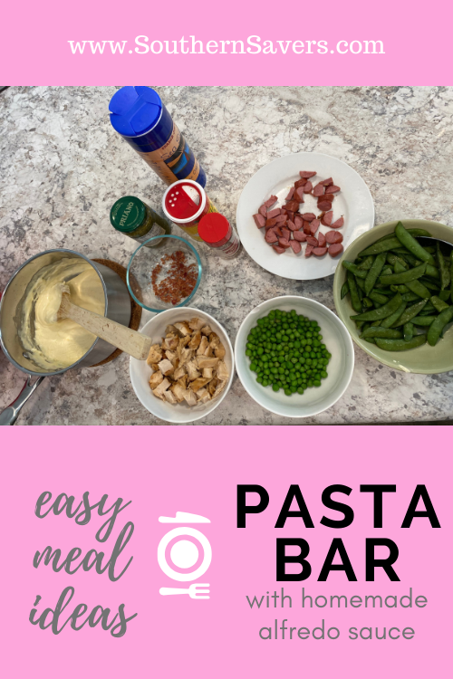 Reduce food waste and make the whole family happy with this easy meal idea of a pasta bar. Take it to the next level with my homemade alfredo sauce!