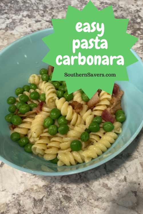 It may not be a truly authentic carbonara, but this easy pasta carbonara recipe is destined to become a family favorite with bacon, peas, and creamy sauce.