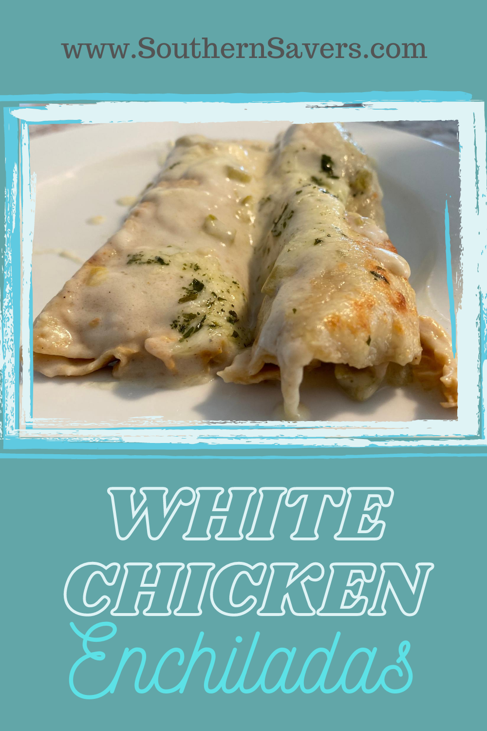 Looking for an simple but indulgent recipe? These cheesy white chicken enchiladas fit the bill, and your family will ask for them again!
