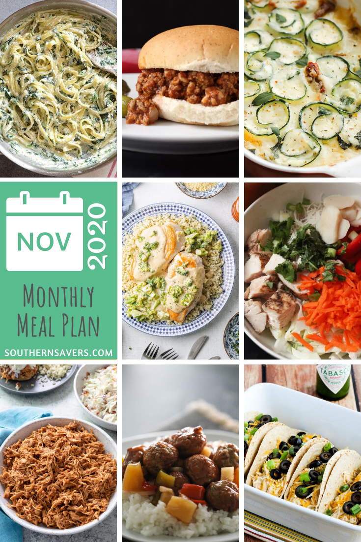 A new month means a new monthly meal plan. This one has some lighter, lower carb recipes so that you can feel good going into the holidays!