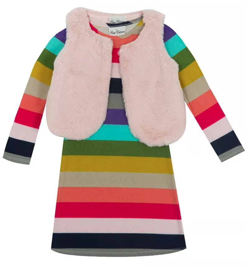 big girl rainbow stripe dress and vest