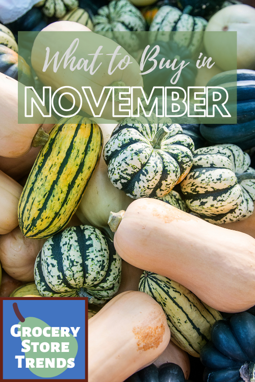 Stay on top of grocery store trends with this list of what to buy in November, from fruits and vegetables to candy and toys!