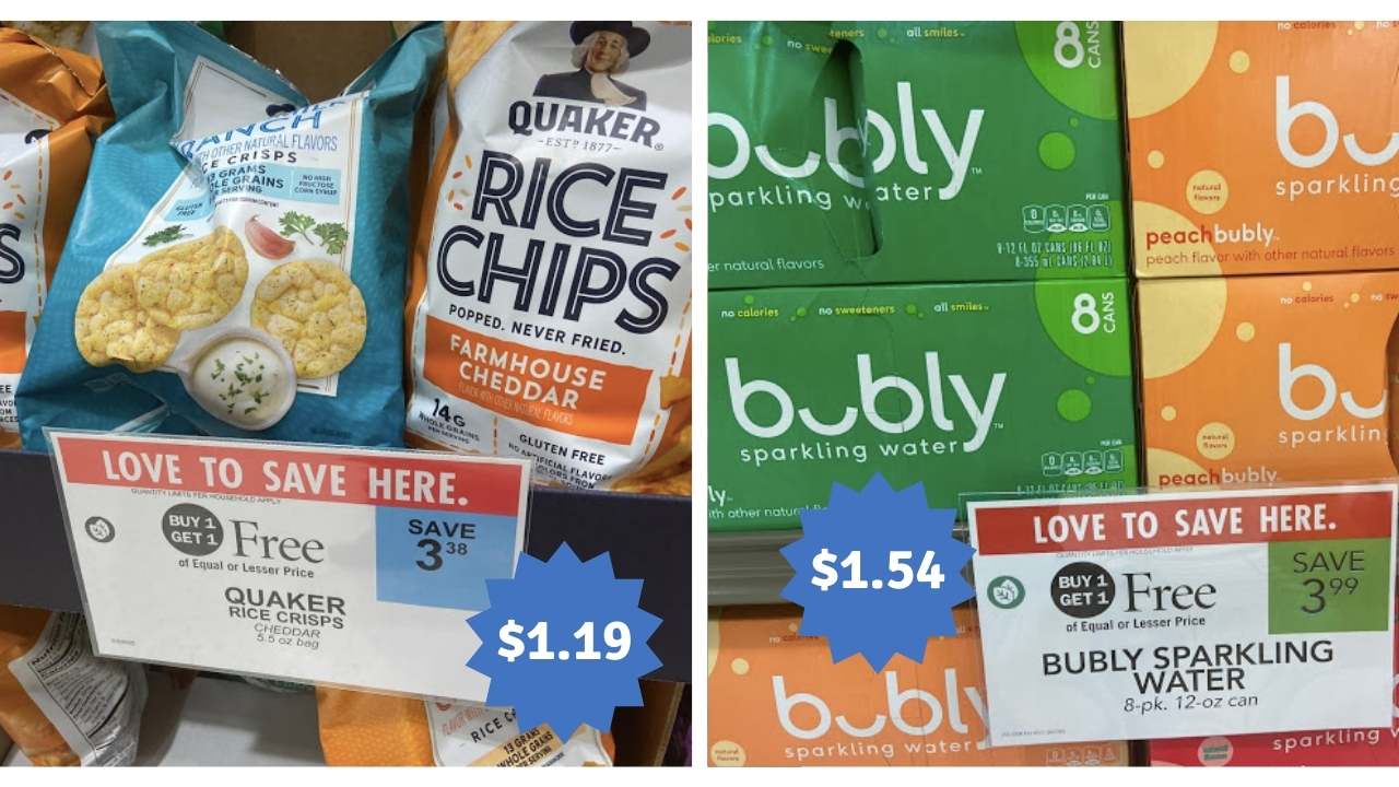 1.54 Bubly Sparkling Water & 1.19 Quaker Rice Chips Publix Deals