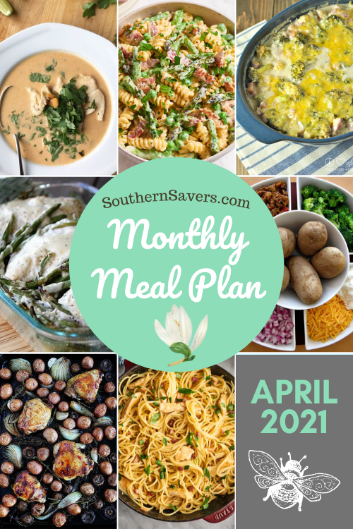 No more wondering what's for dinner. Stay on top of meals and ease your mind with this free monthly meal plan for April 2021!