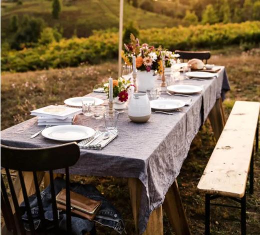 a couple cooks backyard picnic setup