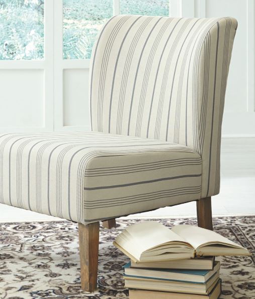 cream and blue accent chair