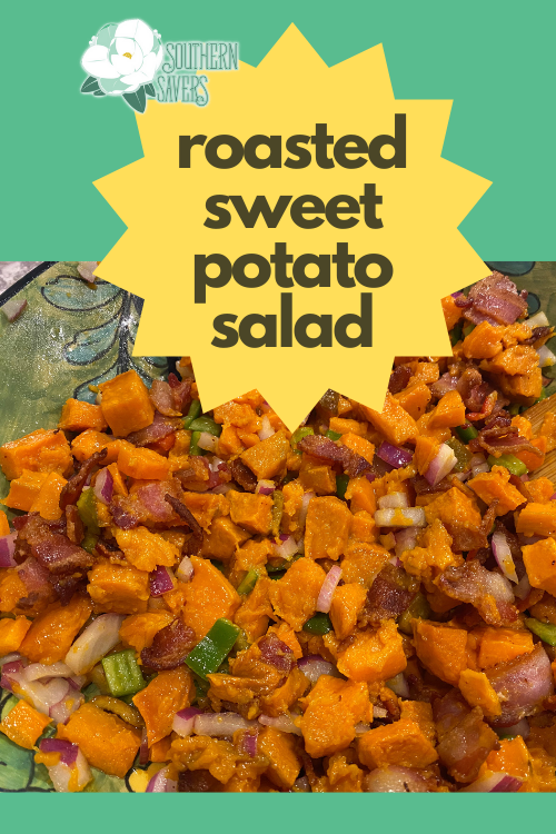 This roasted sweet potato salad is the perfect side dish for any time of year! It's tangy, sweet, dairy and gluten free, and won't last long at a potluck!