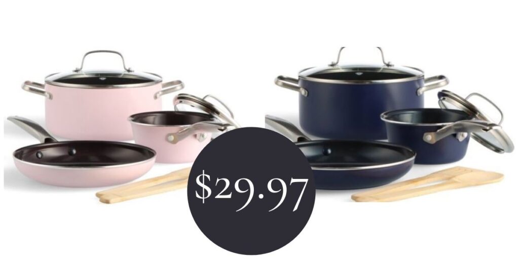 Blue Diamond Ceramic Nonstick 7 pieces Pots and Pans Cookware Set, Pink 