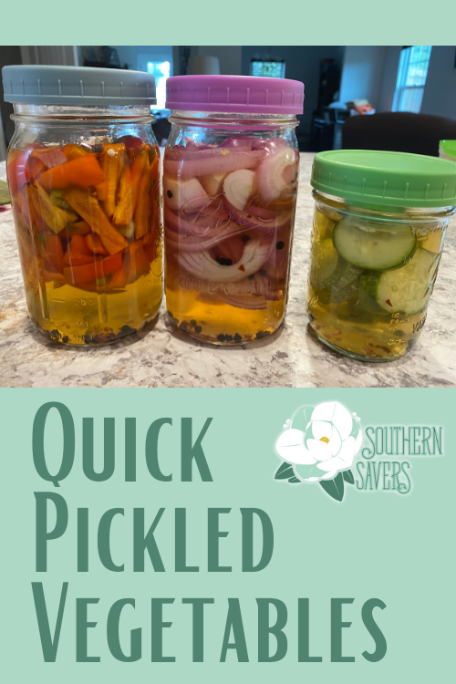 If you have an overabundance of veggies in your garden, try this easy recipe for quick pickled vegetables! These take almost no time and are delicious.