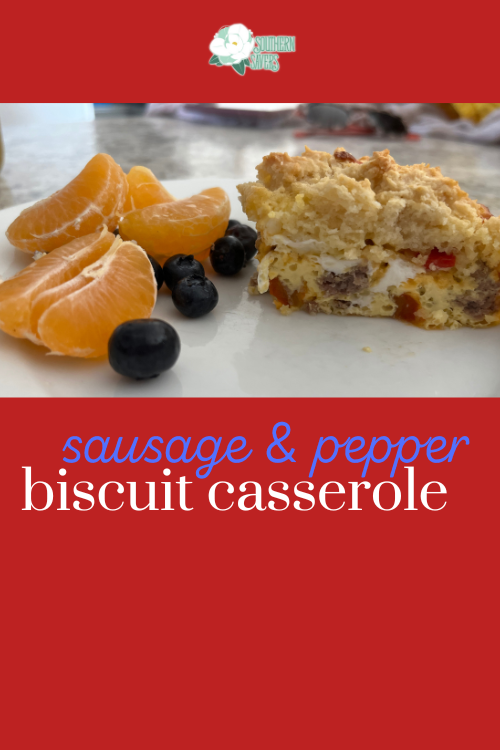 If you're looking for a new recipe for your breakfast for dinner rotation, look no farther than this sausage and pepper biscuit casserole!