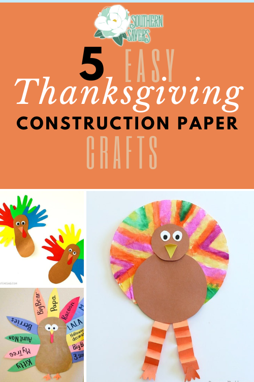 Need a last minute idea for the kids for Thanksgiving? Here are 5 easy Thanksgiving construction paper crafts with supplies you probably have already!