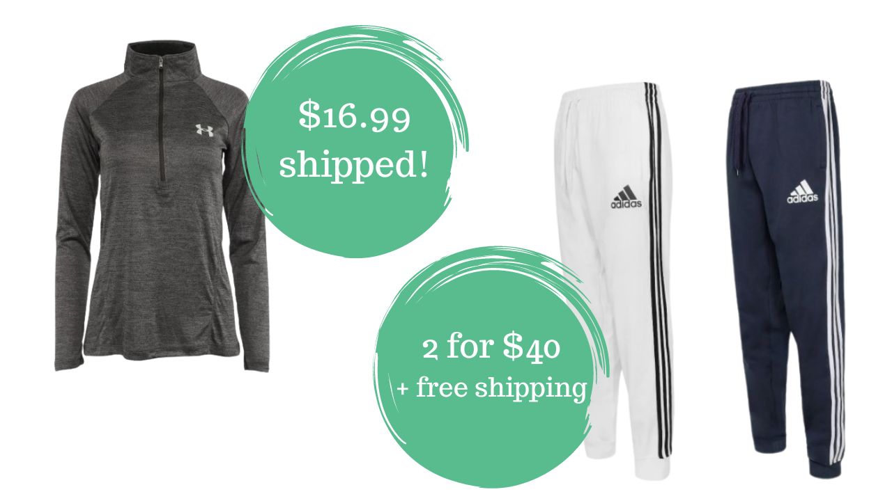 2 for 40 Adidas Joggers and 16.99 UA Pullover Southern Savers