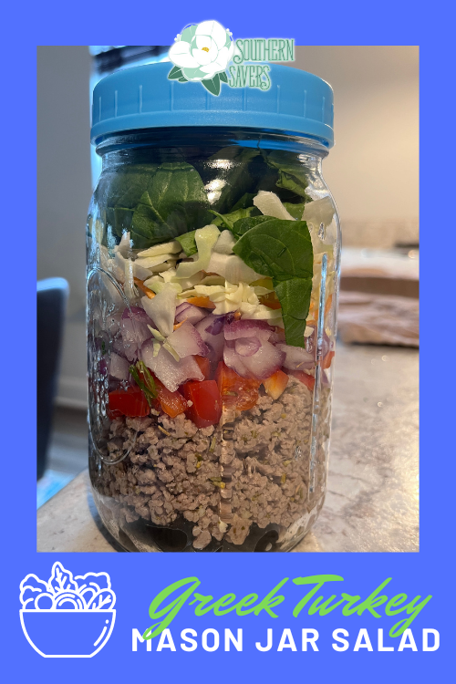 Make meal prep easier with this mason jar salad. This low carb Greek turkey salad will fill you up and has amazing flavors!