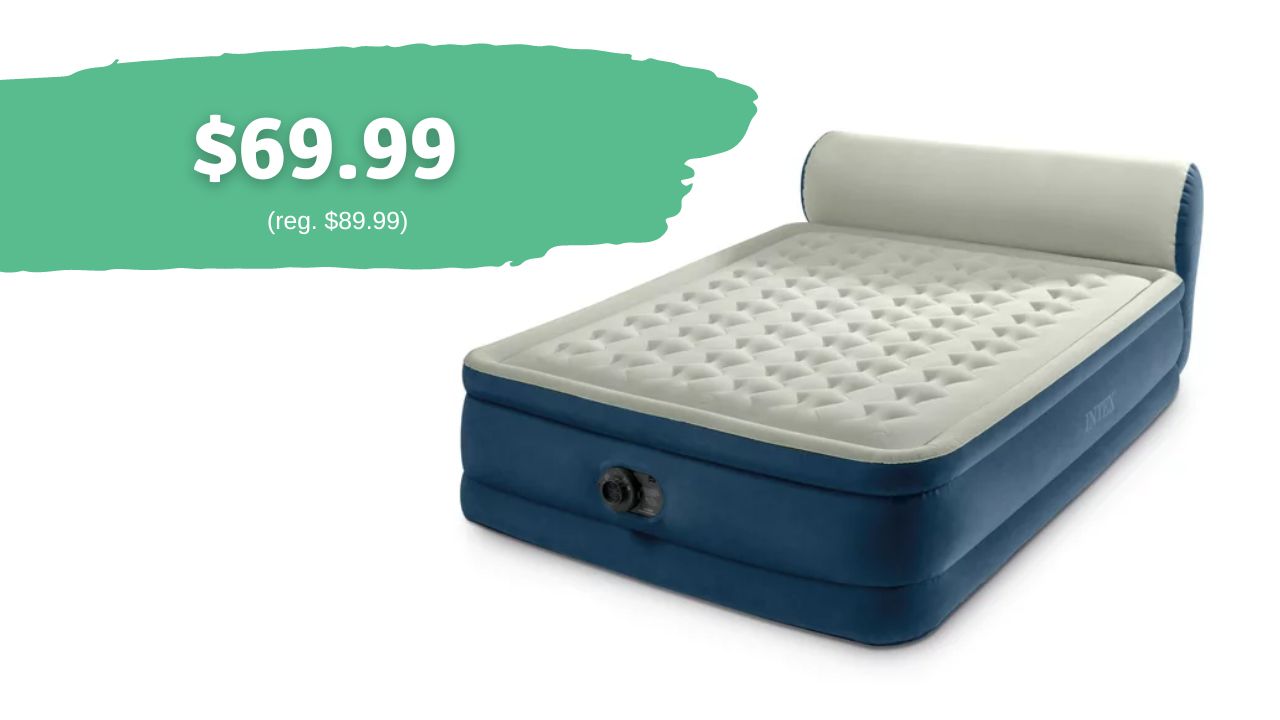 Intex 18Inch Queen Size Air Mattress With Plush Headboard 70 (reg