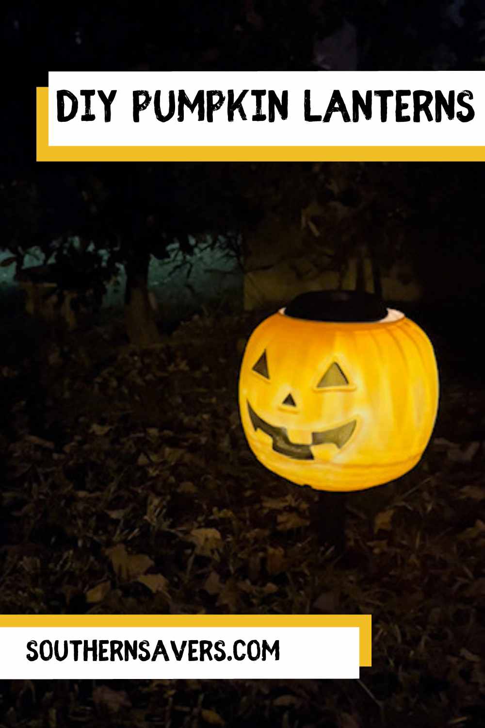 Get your yard looking festive this year with some super easy DIY pumpkin lanterns! You'll just need to grab pumpkin pails and solar lights.