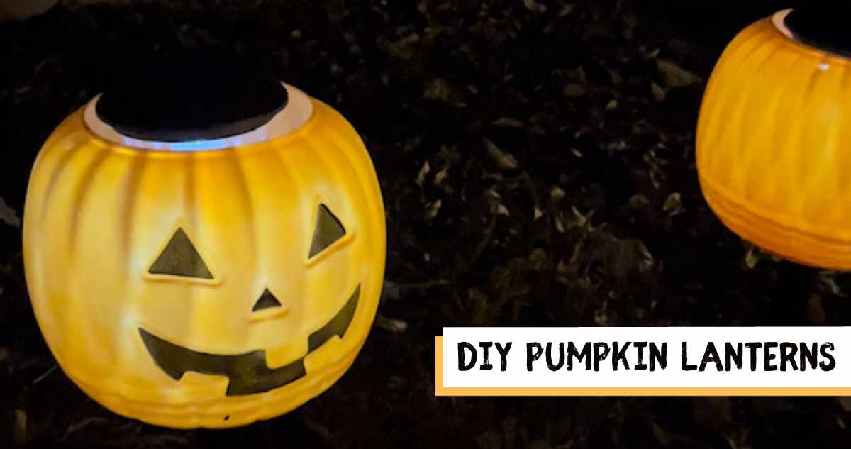 Get your yard looking festive this year with some super easy DIY pumpkin lanterns! You'll just need to grab pumpkin pails and solar lights.
