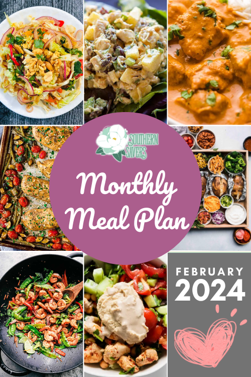 Every month I give you a printable meal plan with easy and frugal ideas for dinner! Here is the February 2024 Monthly Meal Plan.