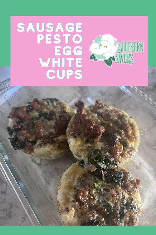 These sausage pesto egg white cups are full of flavor and low carb! They are dairy free, gluten free, and are super simple to make.