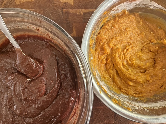 pumpkin and brownie batter