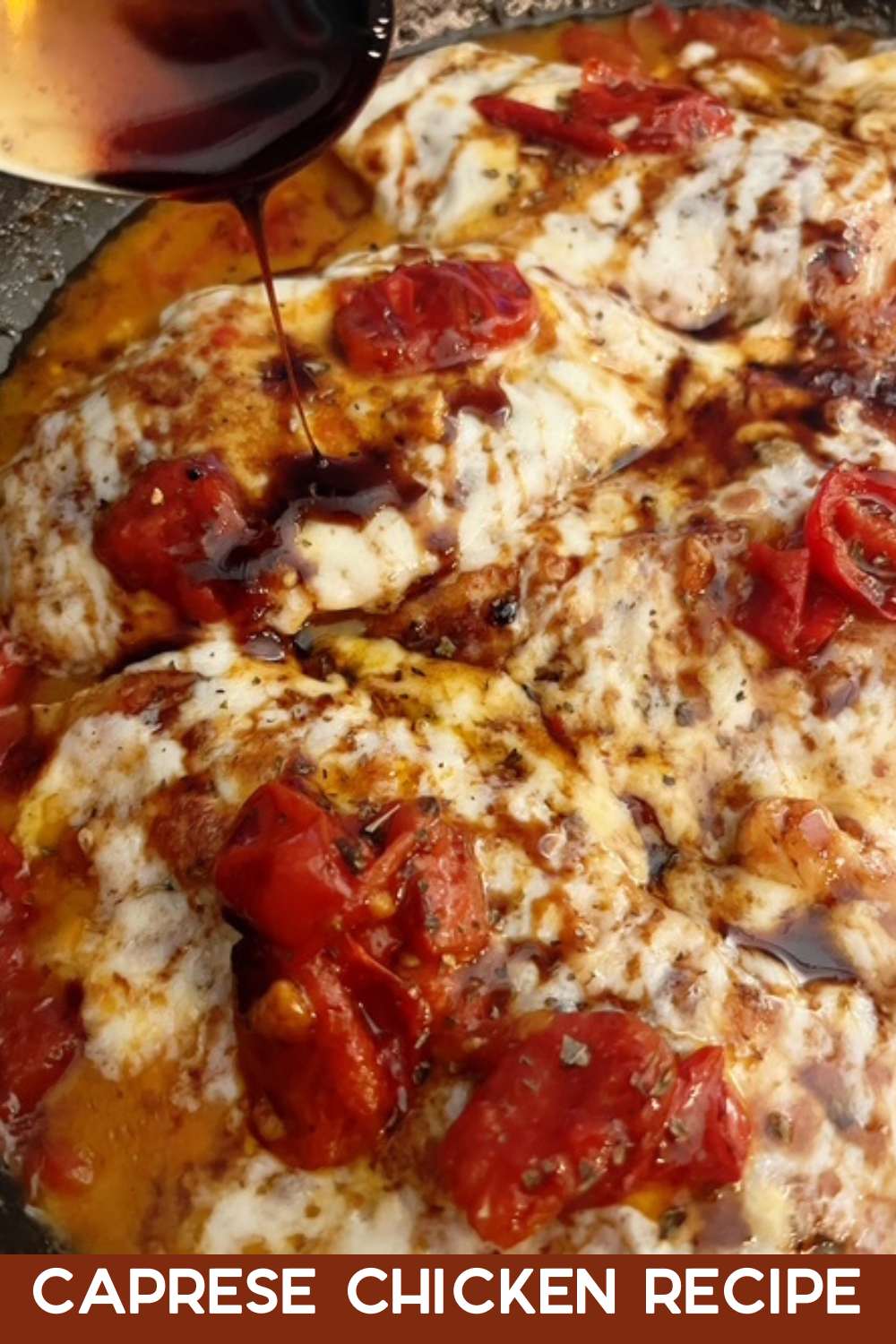 This caprese chicken recipe is super flavorful and comes together quickly! Combine chicken with tomatoes, mozzarella, and a homemade balsamic glaze.