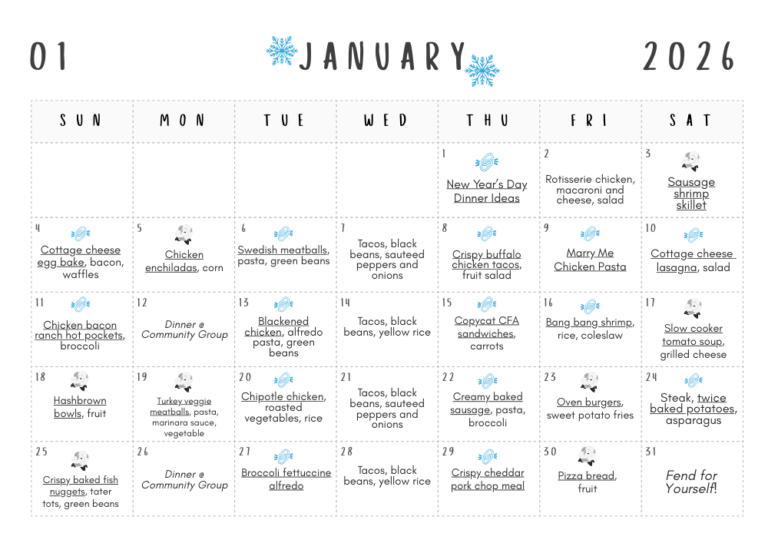 Southern Savers FREE January 2026 Monthly Meal Plan :: Southern Savers
